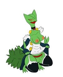 big_breasts furry green_skin maid pokemon pokemon_(species) pokemon_rse reptile sceptile yellow_eyes