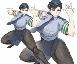 1girls big_breasts capcom chun-li clothed_female female female_focus female_only japanese_police_uniform long_hair pantyhose police police_officer police_uniform policewoman shibusun solo solo_female solo_focus street_fighter uniform