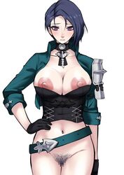 akizora blushing_at_viewer breasts breasts_out embarrassed exposed_breasts female fire_emblem fire_emblem:_three_houses hand_on_hip nintendo pubic_hair revealing_clothes revealing_pussy shamir_nevrand