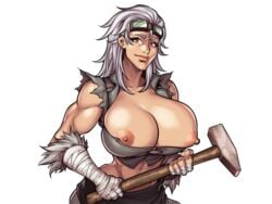 behelda_(legend_of_queen_opala) blacksmith breasts gray_hair large_breasts legend_of_queen_opala milf nipples r_ex red_eyes tagme