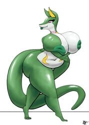 absurd_res anthro ass big_breasts big_butt breasts chubby_female female hi_res huge_breasts huge_butt lips long_tail markings mop_(artist) nintendo nipples non-mammal_breasts pink_eyes pokémon_(species) pokemon reptile scalie serperior snake solo thick_lips video_games