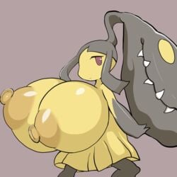 1:1 2018 areola big_breasts breasts female futakuchi-onna hair hair_mouth huge_breasts humanoid hyper hyper_breasts looking_at_viewer mawile nintendo nipples petronoise pokemon pokemon_(species) red_eyes sharp_teeth simple_background small_but_busty solo teeth video_games yellow_body yellow_skin