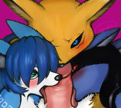 1boy 2016 3girls accessory anthro anthro_penetrated bandai_namco black_body black_fur blue_body blue_eyes blue_fur blue_hair blush canid canine canis collaborative collaborative_fellatio collaborative_sex crossover digimon digimon_(species) digiphilia digital_drawing_(artwork) digital_media_(artwork) edit erection fellatio female female_on_human female_penetrated first_person_view foreskin foursome fox fur genitals gold_(metal) green_eyes group group_sex hair headband human human_on_anthro human_penetrating human_penetrating_anthro human_penetrating_female human_pov humanoid_genitalia humanoid_penis interspecies jackal kewon krystal licking looking_at_viewer lucario male male/female male_human/female_anthro male_human/female_digimon male_human/female_pokemon male_on_anthro male_penetrating male_penetrating_anthro male_penetrating_female male_pov mammal markings multicolored_body multicolored_fur nintendo nude oral oral_penetration penetration penile penis penis_lick poképhilia pokemon pokemon_(species) purple_background red_eyes renamon retracted_foreskin sex signature simple_background star_fox tattoo text tongue tongue_out tribal tribal_markings tribal_tattoo uncut video_games white_body white_fur yellow_body yellow_fur