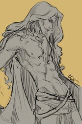 1boy alucard_(castlevania) bare_chest bishonen castlevania castlevania_(netflix) cicisartandstuff dhampir long_hair_male male male_only pinup scars sketch twunk vampire