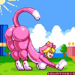 1girls ass_focus bent_over big_ass big_breasts blonde_hair bubble_ass bubble_butt butt_focus cat_ears cat_peach cat_tail countmoxi dat_ass female female_only huge_ass mario_(series) nintendo pixel_art princess_peach smiling stretching super_mario_3d_world