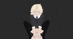 1boy 1girls blonde_hair bottomless eyebrow_piercing grey_background gwen_stacy gwen_stacy_(spider-verse) marvel missionary partially_clothed pleasure_face pubic_hair pussy sex spider-gwen spider-man:_into_the_spider-verse spider-man_(series) stockings the_pizza_guy_1012 vaginal_penetration wip