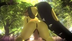 1boy 1girls 3d accurate_art_style animated anthro ass balls bouncing_ass day dominant_female erection female female_on_top forest grass huge_penis human human_on_anthro human_penetrating interspecies large_ass larger_male long_hair male mawile nintendo nude open_mouth outdoors penis pervertguy341 pokemon pokemon_(species) pokemon_rse pokephilia pov reverse_cowgirl_position sex shorter_than_10_seconds shortstack size_difference smaller_female sound spread_legs straight thick_thighs tongue tree video wide_hips yellow_body yellow_skin