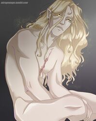 1boy alucard_(castlevania) bare_chest castlevania castlevania_(netflix) dhampir long_hair long_hair_male looking_at_viewer male male_only miragemage muscular muscular_male pinup scar vampire