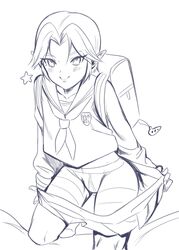 1boy androgynous backpack black_and_white blush bulge crossdressing femboy girly link looking_at_viewer male male_only shirt_down short_hair smile solo tamatamako the_legend_of_zelda trap uniform