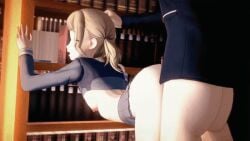 1boy 1girls 3d animated ass azusawa_kohane breasts doggy_style female from_behind library nipples penetration penis project_sekai sex sex_from_behind stealth_sex