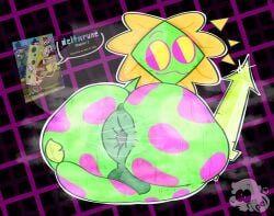 :3 balls cute cute_face darkner deltarune deltarune_chapter_5 dots exposed_ass exposed_balls fat_ass floradinn flower flower_creature flower_petals green_body implied_penis legless logo meme nude nude_male open_anus pelnsfw purple_dots purple_eyes purple_pupils purple_spots shiny silly silly_face spongebob_squarepants spongebob_squarepants_(character) spots sword tail yellow_sclera