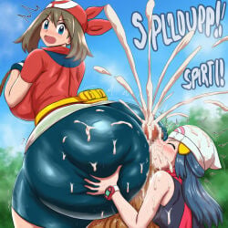 1boy 2girls after_buttjob aged_up ai_generated ass assjob big_ass big_butt bike_shorts blowjob blush breasts brown_hair buttjob covered_assjob covered_buttjob cum cum_between_ass cum_drip cum_on_ass dawn_(pokemon) ejaculation erection female femdom hot_dogging huge_ass huge_breasts huge_butt kissing_penis kissing_penis_tip kissing_tip looking_at_viewer looking_back looking_back_at_viewer male may_(pokemon) nintendo no_penetration penis penis_between_ass penis_kiss penis_kissing penis_on_ass pokemon pov pov_eye_contact sucking swallowing swallowing_cum trembling