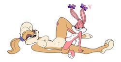 2girls anthro babs_bunny bunny color duo fur furry laying lola_bunny looney_tunes pink_fur pussy scissoring space_jam theglitch tiny_toon_adventures tribadism white_background yuri