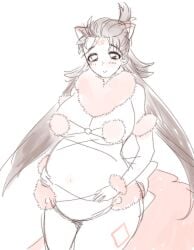 big_breasts bikini body_markings cat_ears catgirl cleavage colored_sketch facial_markings facial_tattoo fate/grand_order fate_(series) female female_only fur_bikini fur_collar himiko_(fate) holding_belly long_hair looking_at_viewer mash_kyrielight_(dangerous_beast)_(cosplay) mi_ne_ral pregnant sketch smile solo tattoo tattoos