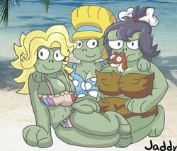 3girls ass big big_ass big_breasts bikini bikini_zombie_(pvz) black_hair breasts glitter_zombie_(pvz) looking_at_viewer only_female plants_vs_zombies plants_vs_zombies_2:_it's_about_time video_games weasel_hoarder_(pvz) yellow_hair zombie zombie_(pvz) zombie_girl