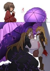 1futa 2girls against_wall areolae balls ballsack big_ass big_balls big_breasts big_butt big_penis bigger_female bloodfiend blush blushing breasts_out clothed clothing cum cum_on_breasts cum_on_face cumshot don_quixote_(limbus_company) female female_on_futa female_on_top futanari hair hair_between_eyes hair_ornament huge_breasts huge_cock k_dhen licking licking_penis limbus_company long_hair looking_at_another looking_at_partner looking_at_penis looking_pleasured monochrome nipples on_knees oral outis_(limbus_company) paizuri penis penis_lick penis_on_face penis_out project_moon public rodion_(limbus_company) sancho_(limbus_company) simple_background simple_shading smaller_futa titjob umbrella