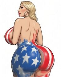 american_flag big_ass big_boobs big_breasts big_butt blonde_hair body_paint earrings lipstick makeup nipples