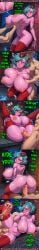 1boy 1girl ai_generated alleyway areola blue_hair breast_grab breast_squish comic demon doggy_style english_text evelynn_(league_of_legends) faceless_male glowing_eyes hat huge_ass huge_breasts missionary multiple_panels naked_except_for_clothing night nipples penis pillbox_hat pink_skin pussy rampa69 red_eyes red_thighhighs riding saliva sex sharp_teeth short_hair spread_legs sweat thick_thighs uncensored vaginal