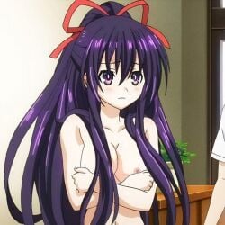 ass_length_hair big_breasts blushing collarbone date_a_live flustered hairless_armpits hourglass_figured_female light-skinned_female nipples nude_edit nude_female nude_filter purple_eyes purple_hair red_hair_ribbon shoulders slender_body slender_frame slender_waist thin_female thin_waist yatogami_tohka