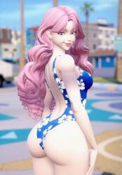 3on3freestyle ai ai_generated big_ass big_butt blair_(3on3freestyle) blue_eyes bubble_ass bubble_butt earrings female female_only pink_hair posing posing_for_the_viewer showing_off_ass swimsuit swimwear