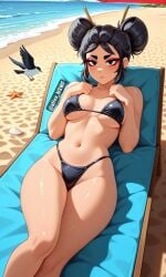 ai_art ai_generated alixx_nswf beach big_breasts bikini black_hair brawl_stars breasts kaze_(brawl_stars) sexy supercell