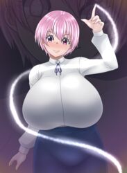 big_ass big_breasts bimbo bimbofication enen_no_shouboutai fire_force inca_kasugatani pink_eyes pink_hair shirt short_hair smile