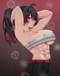 1girls abs armpits big_breasts black_eyes black_hair breasts female female_focus female_only haxial large_breasts massive_breasts muscular muscular_female oc original original_character ponytail solo tomboy