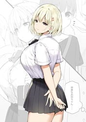 1girls big_breasts blonde_hair female female_only himeko_(sky_(freedom)) joshi_kōsei_rich_thots original school_uniform short_hair skirt sky_(freedom) solo thick_thighs