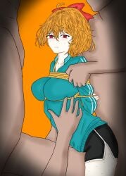 1girls 3boys 3boys1girl angry angry_face arms_behind_back bad bad_end blush bondage bound dolphin_shorts erika_(lhms) gangbang grabbing green_jacket grope groping group jaki lhms2 multiple_boys multiple_males naked naked_male neriki orange_hair red_bow red_eyes sportswear straight sweat teenager tied_up white_shirt
