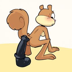 1:1 2020 all_fours anthro ass bent_legs bent_over blush bodily_fluids breasts brown_body brown_fur buckteeth convenient_censorship dildo female furry hi_res lettuce_(artist) looking_back mammal nickelodeon nude rodent sandy_cheeks sciurid sex_toy simple_background smooth_skin solo spongebob_squarepants sweat teeth tree_squirrel