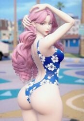 3on3freestyle ai ai_generated big_ass big_butt blair_(3on3freestyle) blue_eyes bubble_ass bubble_butt earrings female female_only pink_hair posing posing_for_the_viewer showing_off_ass swimsuit swimwear