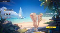 3d ass ass_crack ass_focus ass_up beach beach_background bending_over bent_over big_ass big_butt bikini blonde blonde_female blonde_hair booty emma_frost emma_frost_(marvel_rivals) game marvel milf pawg pawg_build savvs0 sexy swimsuit swimwear thighs video_games white_skin