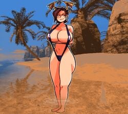 arms_behind_back beach bikini demon_girl oc original_character semi_nude tagme ykujo