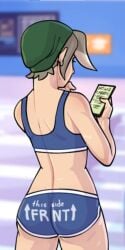 academy34 andre_(academy34) back_view beanie grey_hair original original_character pale-skinned_female pale_skin sports_bra sportswear youngnaughty