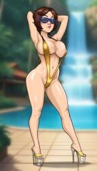 aaaninja ass female female_only glasses high_heels huge_breasts milf platform_heels slingshot_swimsuit sunglasses swimsuit thick_thighs