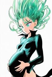 1girls 2d :o accurate_art_style accurate_body_type ai-created ai_generated big_belly black_dress breasts breasts_apart cel_shading clothed clothing collarbone collared_dress covered_nipples curly_hair erect_nipples erect_nipples_under_clothes eyebrows eyelashes female female_focus female_only flipped_hair floating_hair flowing_hair forehead green_dress green_eyes green_hair hands_on_own_stomach hands_on_stomach high_collar high_resolution high_slit_dress highres light-skinned_female light_skin line_art long_sleeves looking_down manga_style messy_hair murata_yuusuke_(style) no_bra no_panties official_style one-punch_man pelvic_curtain perky_breasts pregnant pregnant_belly pregnant_female shiny_clothes shiny_hair shiny_skin short_hair side_slit simple_background skin_tight small_breasts solo solo_female solo_focus standing stomach tatsumaki taut_clothes taut_dress three-quarter_view tight_clothing tight_dress upper_body v-shaped_eyebrows white_background