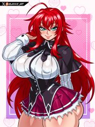 blannis_art blue_eyes clothed clothing cyan_eyes high_school_dxd huge_breasts red_hair rias_gremory