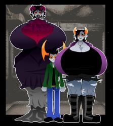 1boy 2girls boobs boobs_bigger_than_head chubby chubby_female diference_size homestuck homestuck_oc homestuck_troll huge_ass huge_breasts huge_thighs oc original_character tagme ykujo
