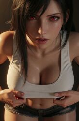 1girls 2026 3d ai_generated ai_video aistuffo animated areolae athletic athletic_female belly belly_button big_breasts black_hair clothing detailed female female_only final_fantasy final_fantasy_vii_remake gorgeous grabbing_own_breast high_quality hotpants long_hair looking_at_viewer looking_up nipples red_eyes revealing_clothes round_breasts seductive seductive_eyes seductive_look sensual shiny_skin showing_breasts smooth_skin solo sound standing tagme tank_top tank_top_lift tifa_lockhart uncensored video white_skin