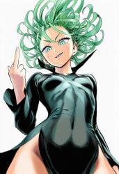 1girls 2d accurate_art_style accurate_body_type ai_generated arm_at_side bare_legs bare_thighs black_dress breasts breasts_apart cel_shading clothed clothing collarbone collared_dress covered_navel covered_nipples cowboy_shot curly_hair erect_nipples erect_nipples_under_clothes eyelashes female female_focus female_only flipped_hair flipping_off floating_hair flowing_hair forehead foreshortening from_below front_view green_dress green_eyes green_hair grin hair_between_eyes hand_gesture hand_up head_tilt high_collar high_resolution high_slit_dress highres light-skinned_female light_skin line_art long_sleeves looking_at_viewer looking_down looking_down_at_viewer low-angle_view manga_style middle_finger murata_yuusuke_(style) navel nipples no_bra no_panties official_style one-punch_man parted_lips pelvic_curtain perky_breasts perspective petite shiny_clothes shiny_hair shiny_skin short_hair side_slit simple_background skin_tight skinny skinny_female slender_body slender_waist small_breasts smile solo solo_female solo_focus standing stomach tatsumaki thighs tight_clothing tight_dress upper_body v-shaped_eyebrows viewed_from_below white_background