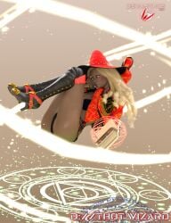 3d 3d_render black_female blonde blonde-haired_female blonde_eyebrows blonde_female blonde_hair curled_up dark-skinned_female devastate_xiii floating floating_book golden_eyes hovering levitation magic magic_book magic_circle magic_user object obsidian_frost solo solo_female solo_focus tagme uncensored witch witch_hat wizard wizard_hat