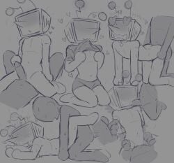 blowjob crying cuntboy male/male object_head on_all_fours petplay sarrwrr shirt_lift tenna_(deltarune)