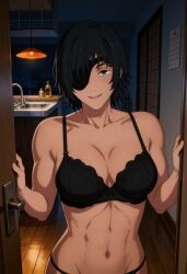 abs ai_generated anime_style apartment athletic_female belly belly_button big_breasts black_hair blue_eyes boobs bra breasts chainsaw_man cleavage collarbone dark_hair door doorway eyepatch female_focus female_only fit_female himeno_(chainsaw_man) holding_door_open indoors large_breasts light-skinned_female light_skin lingerie lingerie_only looking_at_viewer mature_female navel nordinex5 pale-skinned_female pale_skin pov seducing seductive seductive_eyes seductive_look sexy sexy_body sexy_female sexy_pose short_hair solo_female solo_focus stable_diffusion standing tits toned_body toned_female tummy voluptuous voluptuous_female