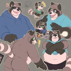 1:1 2020 anthro ass balls barely_visible_balls barely_visible_genitalia belly brunchpup bulge closed_eyes clothing eyewear genitals glasses hi_res hoodie male male_only mammal monochromepup nintendo nintendo_switch overweight overweight_anthro overweight_male procyonid raccoon sitting solo topwear underwear video_games