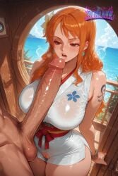 1girl 1girls ai_generated anime big_boobs big_breasts blushing blushing_at_viewer blushing_female boobs deurahh horny horny_female imminent_fellatio imminent_oral imminent_penetration imminent_sex imminent_vaginal nami_(one_piece) navel one_piece orange_eyes orange_hair pinup pinup_pose pov pov_eye_contact pretty_face ship smiling stable_diffusion steam steaming_body straw_hat_pirates sweat sweatdrop sweating_female thick_ass thick_legs thick_thighs tight_clothing tight_fit voluptuous voluptuous_female
