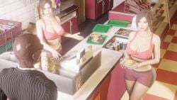 3d ada_wong claire_redfield food interracial resident_evil resident_evil_2_remake