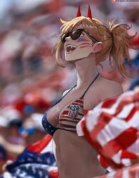 1girls ai_generated american_flag_bikini bikini blonde blonde_female blonde_hair breasts chainsaw_man crowd female female_only light-skinned_female light_skin long_hair medium_breasts oroborusart ponytail power_(chainsaw_man) stadium sweat sweatdrop sweating sweaty sweaty_body sweaty_breasts world_cup