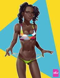 andava andavaverse bikini_bottom bikini_pull black_hair brown_eyes dark-skinned_female dark_skin female female_only fit fit_female grimace kayla_gibson ponytail small_breasts solo solo_female sports_bra tank_top thin tied_hair toned toned_female