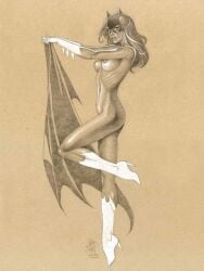 1girls batgirl batman_(series) breasts dc_comics female jim_balent nipples solo traditional_media_(artwork)