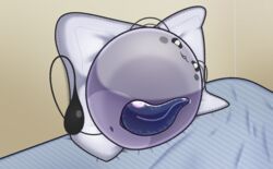 anthro anus bed furniture genitals hi_res inside looking_at_viewer male male_anus male_only neitsuke penis pillow presenting slime solo sphere_creature tapering_penis translucent